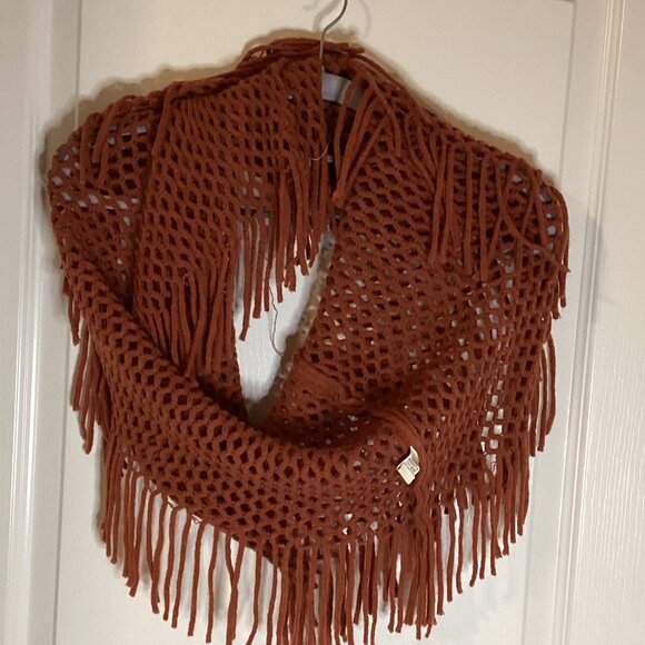 Women's Loop Knit Infinity Brown Scarf With Long Fringe Tassels Shoulder Wrap - Picture 2 of 3